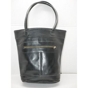 Vintage Lemon-aid Black Leather Handbag Tote Purse Made In Uruguay